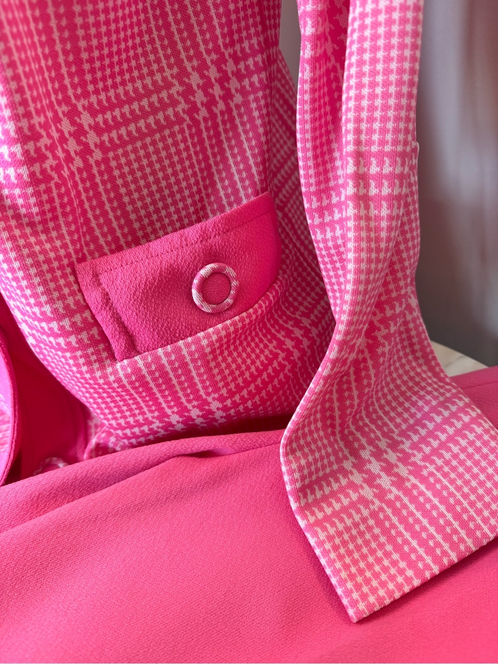 Vintage Halloween Barbie Pink Houndstooth Knit Cardigan jacket with pants - Picture 3 of 5